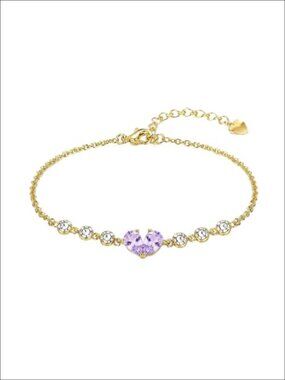 14K Gold Plated Alexandrite Heart Birthstone Bracelet Adjustable Chain